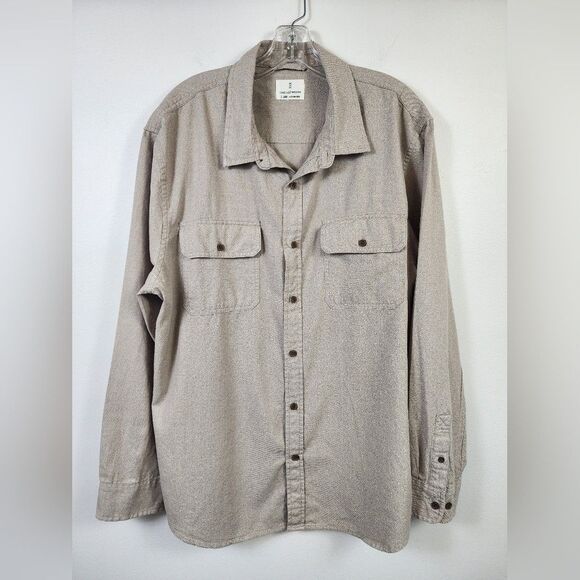 MUTUAL WEAVE Men's Beige Button-Up Shirt Soft Textured Long Sleeve Pocket sz XL - Picture 4 of 10
